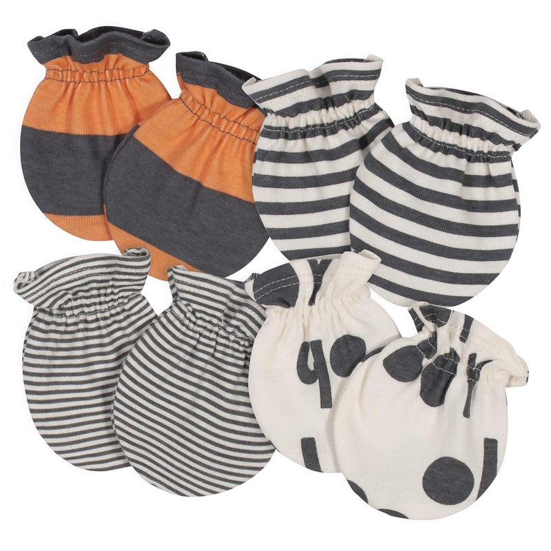 Grow by Gerber Baby Boys 4-Pack Mittens, Grey/Ivory/Orange, Newborn - Image 1